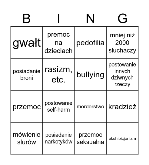 problematyczne rzeczy, które zrobili moi favs Bingo Card