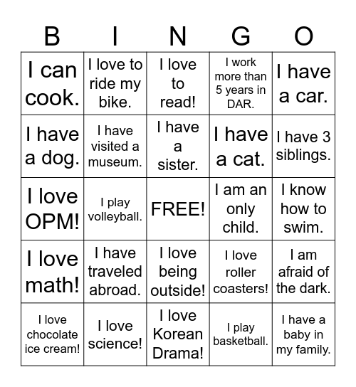 Meet Me Bingo Card