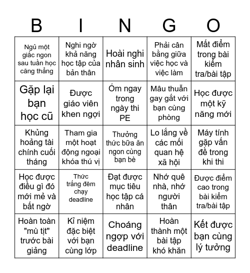 Sẹo Bingo Card