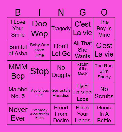 90's Beach Bingo Card