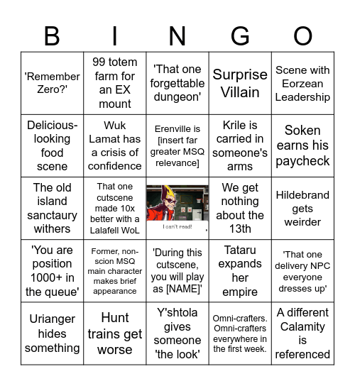 Lisa's Dawntrail Bingo Card