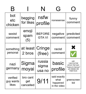 Untitled Bingo Card
