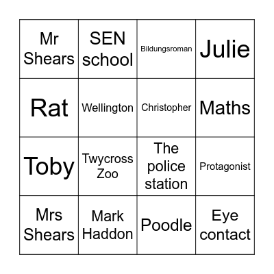 Curious Incident Bingo Card