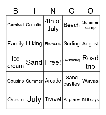 Summer end of Bingo Card