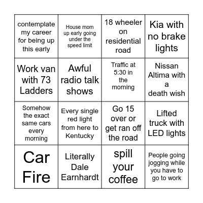 Atlanta Area Morning Commute Bingo Card