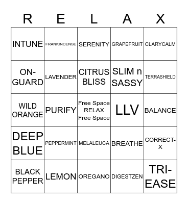 DoTerra Essential Oils Bingo Card