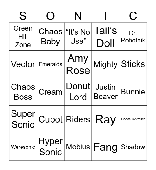 Leo {Round 2} Sonic Bingo Card