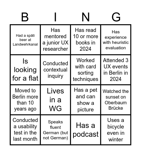 Employed.World UXR Meet Up Bingo Card