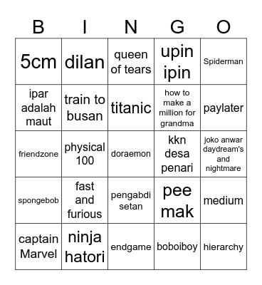 Nathalea Bingo Card