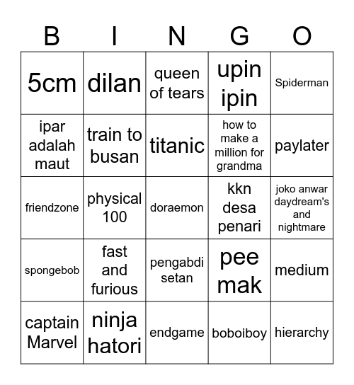 Nathalea Bingo Card
