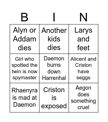 house of the dragon ep3 Bingo Card