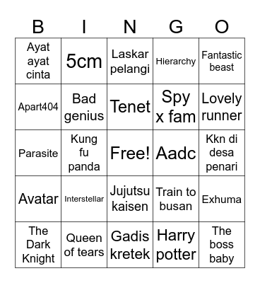 Naya’s Bingo Card