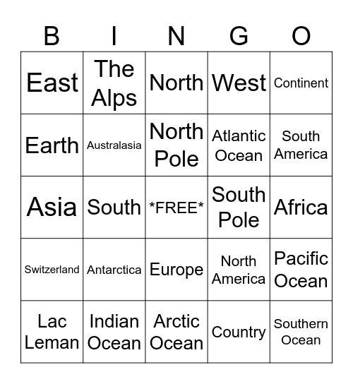 Geography Bingo! Bingo Card