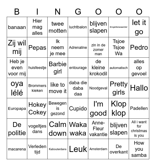 Muziek Bingo groep 7 Bingo Card