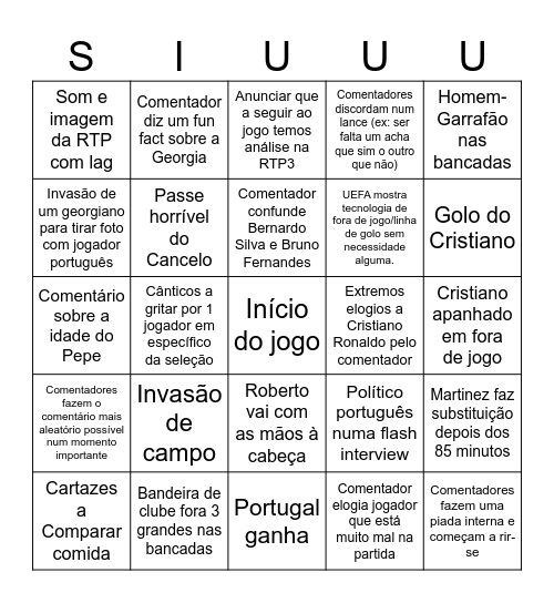 Seleção Portuguesa Bingo Card