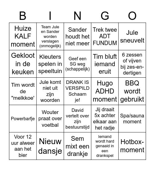 Chalet Sjaakies Bingo Card