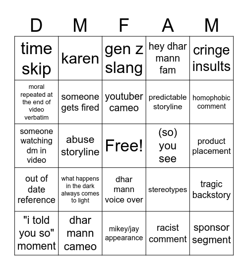 DHAR MANN BINGO Card