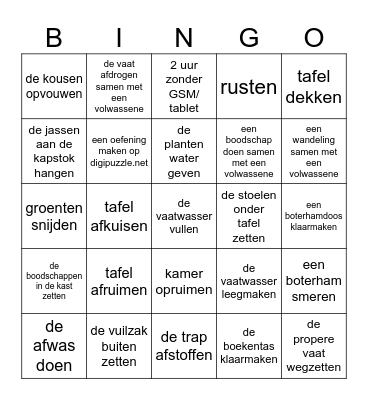 VAKANTIEBINGO Card