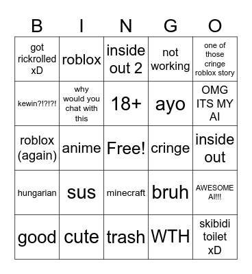 character.ai Bingo Card