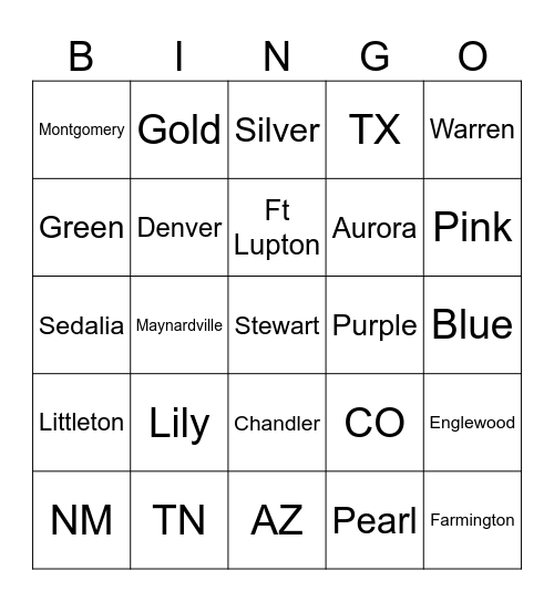 Castillo Bingo Card