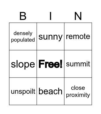 English Vocab Bingo Card