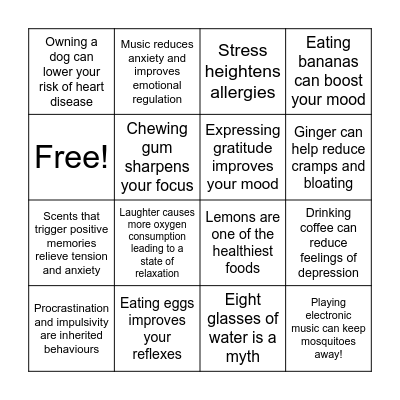 Wellness Fact Bingo Card