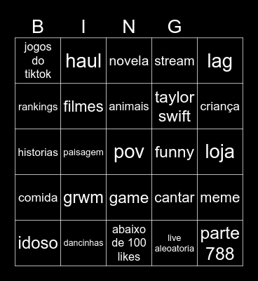 TIK TOK BINGO Card