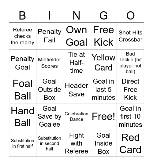 Football Buzz Bingo Card