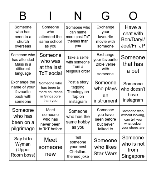 ToT Bingo Card