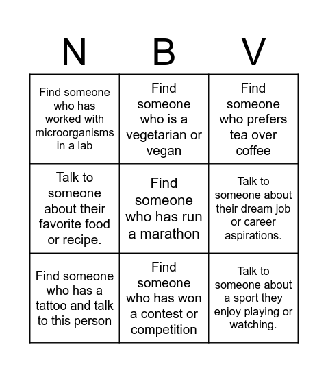 NBV social bingo Card
