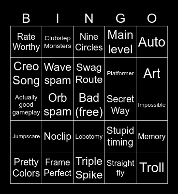 GD Recent Tab Bingo Card