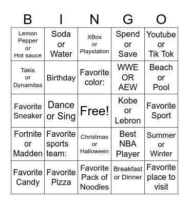 Untitled Bingo Card