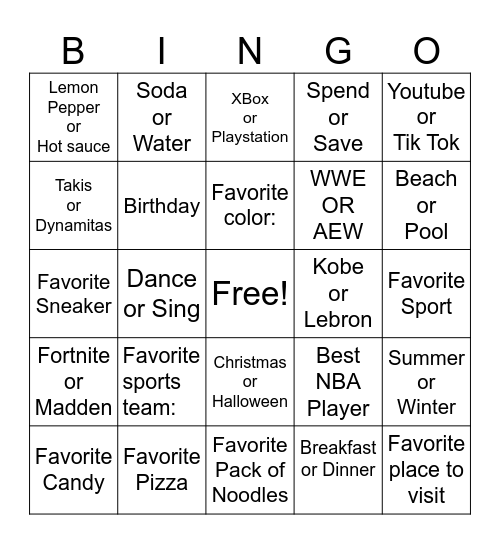 Untitled Bingo Card