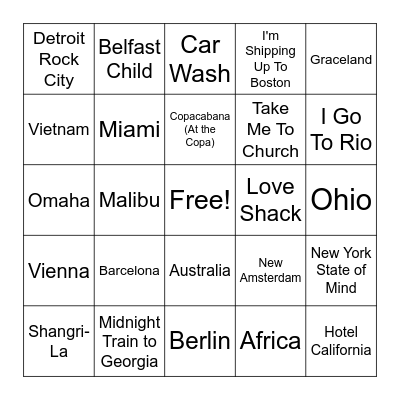 Round 2 - Going Places Bingo Card