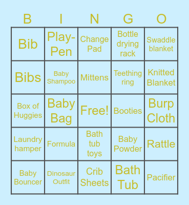 Baby Shower Bingo Card