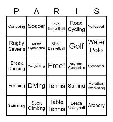 Summer Paris Olympics 2024! Bingo Card