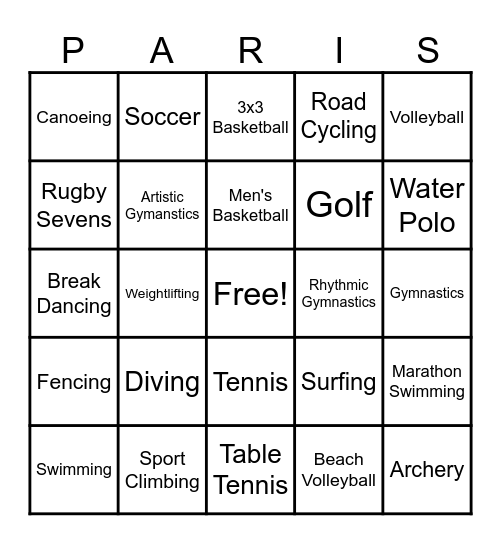 Summer Paris Olympics 2024! Bingo Card