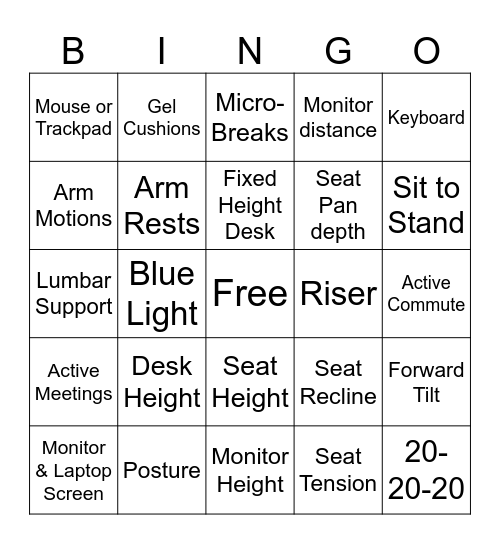 Ergonomics - CDSF Bingo Card
