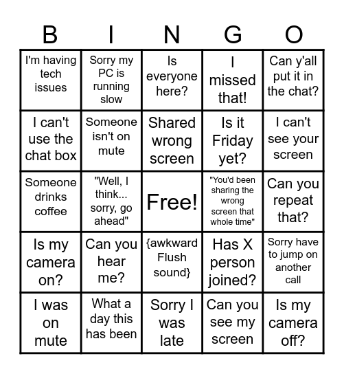 Things you Hear or Say in a Meeting Bingo Card