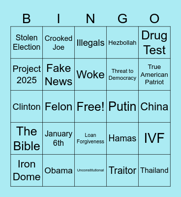 2024 Debate Bingo Card