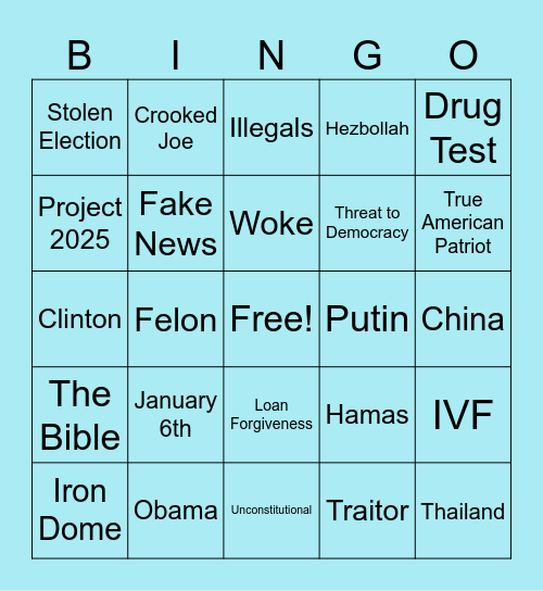 2024 Debate Bingo Card