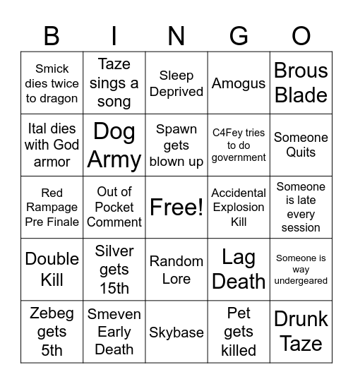 LPLL Bingo Card