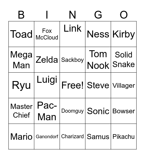 Video Game Characters Bingo Card