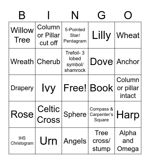 CEMETARY ICONOGRAPHY Bingo Card