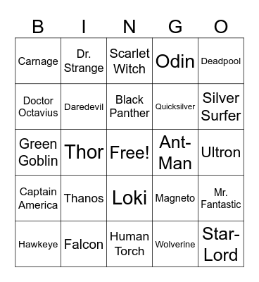 Marvel Bingo Card