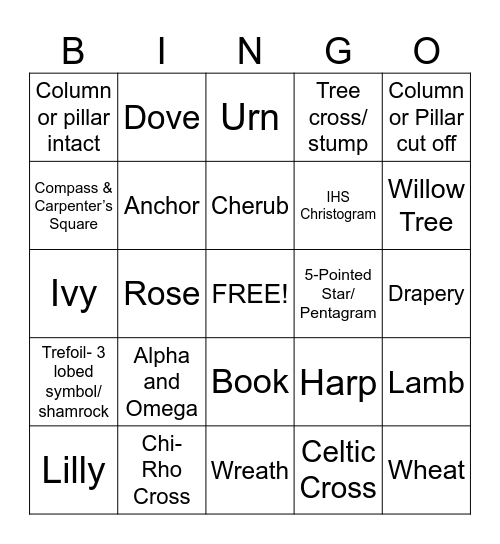 CEMETARY ICONOGRAPHY Bingo Card