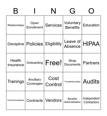 Intern Bingo Card