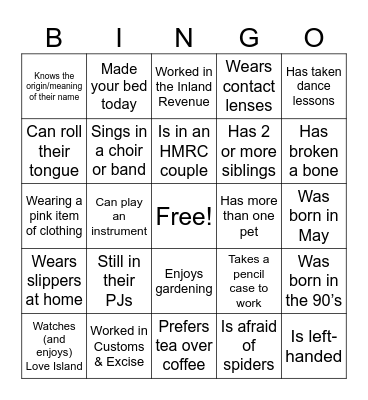 getting to know you Bingo Card