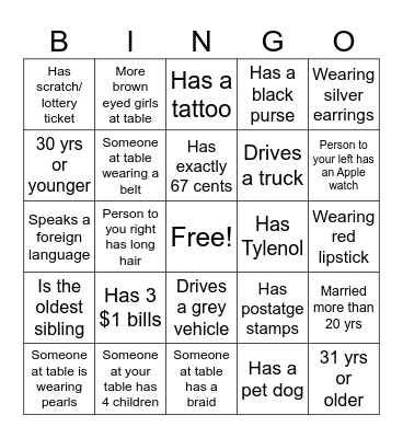 Bridal Shower Bingo Card