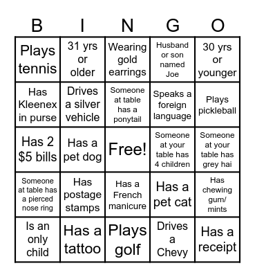 Bridal Shower Bingo Card